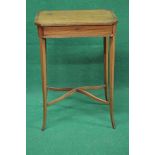 Mahogany work table having cross banded top lifting to reveal fitted interior and supported on