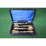 French silver gilt cased cutlery set to comprise: fork, spoon and two sifter spoons,