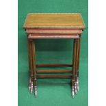 Nest of three mahogany graduated tables having rectangular tops supported on stretchered outward