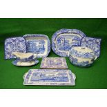 Quantity of blue and white Spode Italian design table ware to comprise: oval meat plate,