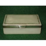Onyx table cigarette box having malachite string inlay and silver borders,
