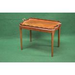 Mahogany tray top occasional table having raised shaped gallery with brass carrying handles,