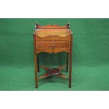 Mahogany pot stand having raised gallery with turned finials over single drawer with brass handle