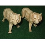 Pair of Rudolstadt Volkstedt porcelain figures of lionesses having impressed RW on a raised diamond