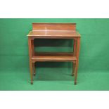 Mahogany inlaid two tier buffet serving table the top having moulded edge and raised back supported