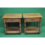 Pair of late 20th century oak side tables the tops having moulded edges over a single drawer with