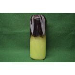 Cylindrical studio glass vase having yellow lower section with dark upper section - 15.