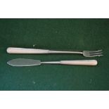Mother of Pearl silver handled butter knife and pickle fork,