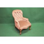 Victorian button back ladies armchair having shaped seat,