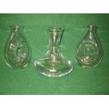 Boxed Waterford Crystal Siren pattern decanting caraf together with two other un-named clear glass
