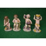 Set of four Sitzendorf porcelain figures of cherubs each seated on a single rock pedestal - 4.