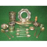 Quantity of silver items to include: spoons, baby pusher, salts,