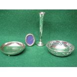 Group of four small silver items to comprise: circular pierced dish, marked for London,