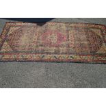 Cream and brown ground rug having blue and red pattern - 154" x 69"