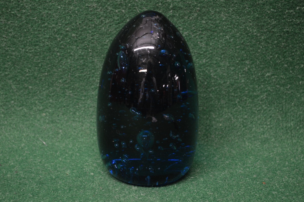 Victorian blue glass dump paperweight having bubble inclusions - 6.