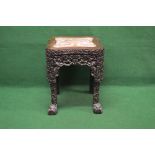 Hardwood marble topped plant stand having shaped top and marble insert with pierced carved frieze,