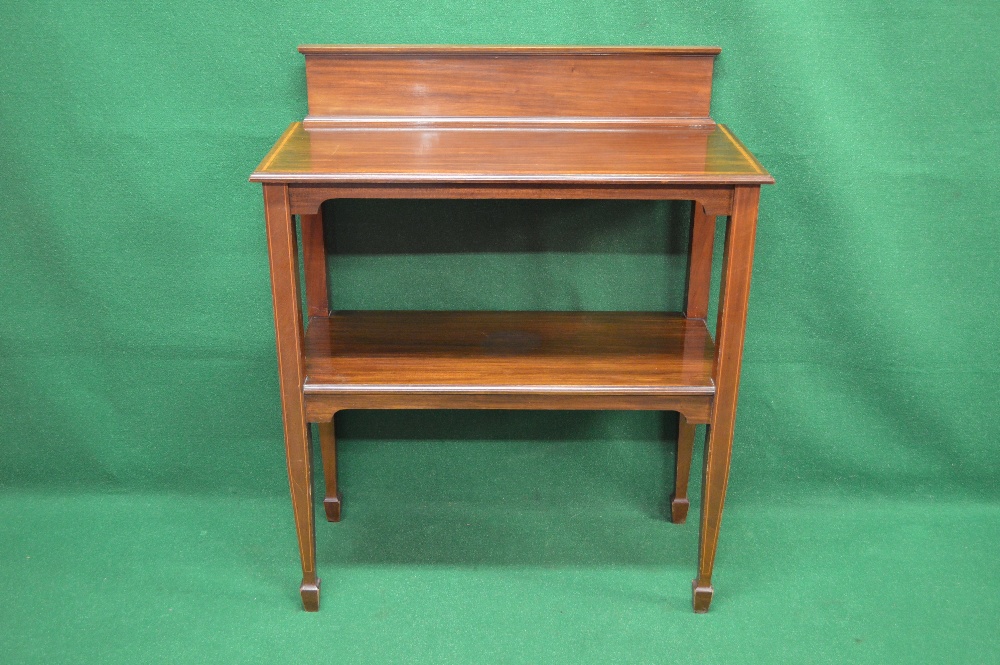 Mahogany inlaid two tier buffet serving table the top having moulded edge and raised back supported - Image 2 of 2