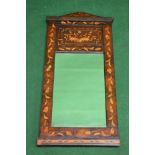 19th century mahogany marquetry inlaid mirror having floral and foliate decoration surmounting a