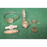 9ct gold ladies wrist watch together with one other ladies wrist watch, 15ct front and back locket,