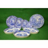 Quantity of blue and white Italian Spode dinnerware to comprise: two 12.