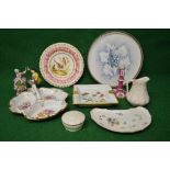 Quantity of ceramics to include: hand painted cabinet plate having central panel of birds
