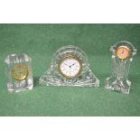 Group of three Waterford Crystal clocks to comprise: large cottage clock and two others