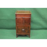 Mahogany converted enclosed wash stand the top lifting to reveal lined interior over two inlaid