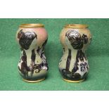 Pair of Austrian Art Nouveau Teplitz Bohemia RSK vases of bulbous form with pinched waist,