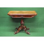 Victorian rosewood card table the top having moulded edge opening to reveal circular red baize