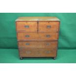 Mahogany campaign military chest having brass bound corners with two short drawers and three long