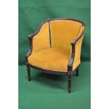 Mahogany framed tub chair having carved frame with padded back, sides and seat,