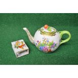 Small Herend teapot having flower bud finial with floral and gilt decoration - 4" tall together