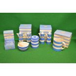 Group of TG Green Cornishware to comprise: boxed set of four footed egg cups,