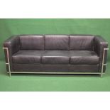 Le Corbusier style black leather three seater club sofa/settee having chrome tubular frame - 76.