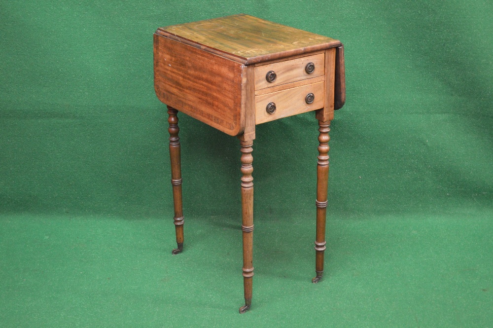 Mahogany drop flap work table the top having two drop leaves over two short drawers with hoop - Image 2 of 2
