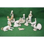 Group of ten Lladro and Nao figures to include: Peacock,