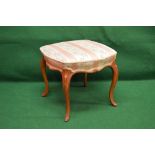 Rosewood framed dressing stool having shaped upholstered top, standing on carved cabriole legs - 20.