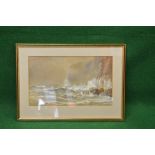 A Wilde-Parsons watercolour of rough seas against a cliffs edge with Seagulls,