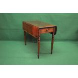 Mahogany cross banded Pembroke table the flaps having rounded corners and having single drawer with