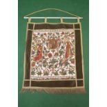 20th century wall hanging having printed and stitched decoration of two young ladies either side of