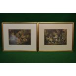 G Morland, two watercolours of young children in woodland settings with animals,