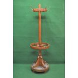 Arts & Crafts circular oak hall stand having octagonal central column supporting circular rail with