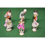 Group of six porcelain figures to comprise: two Naples figures,