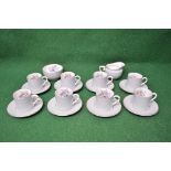 Royal Worcester coffee set with pale blue/grey ground exterior and a white ground interior with