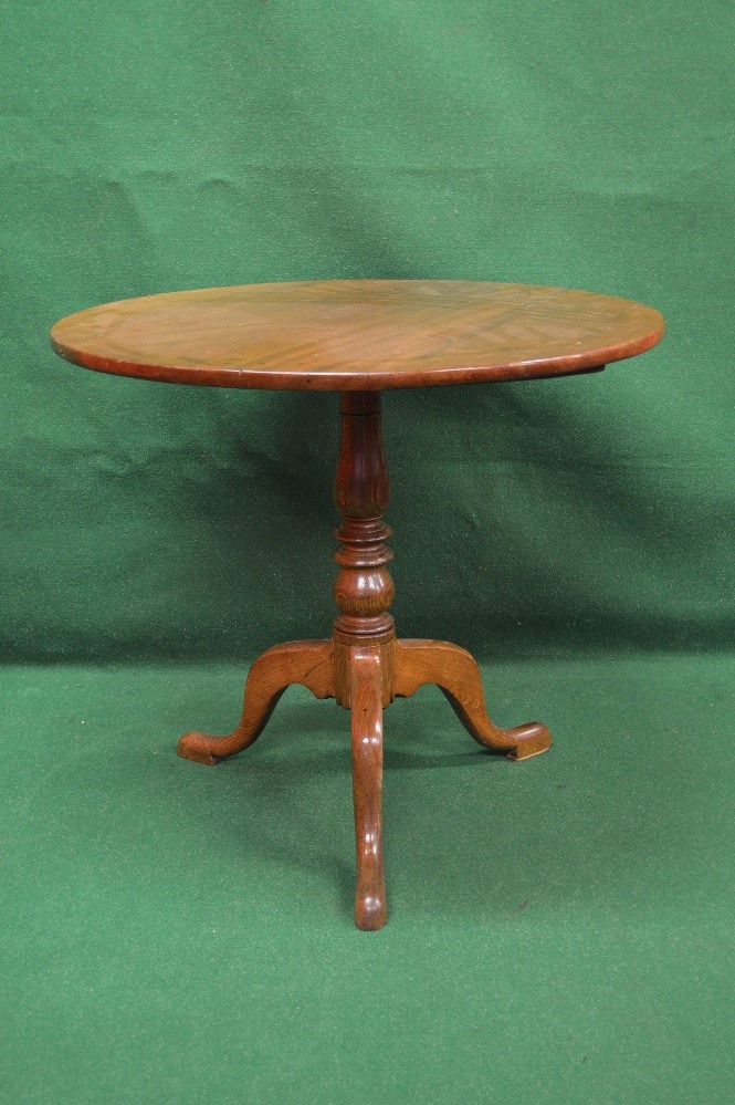 Victorian mahogany and oak tip top occasional table having circular mahogany top supported on an