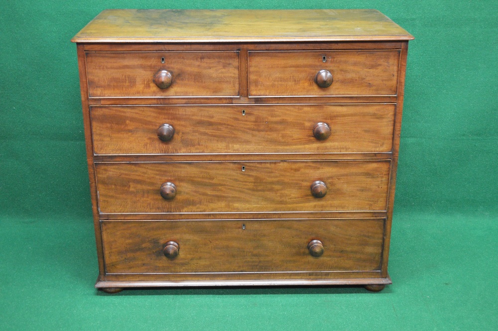 Mahogany chest of drawers the top having moulded edge over two short and three long graduated