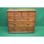 Mahogany chest of drawers the top having moulded edge over two short and three long graduated