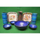 Goup of pottery to include: two square wall hanging plates decorated with plates signed Schiavoy