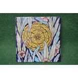 William De Morgan glazed tile having flower decoration - 6" square