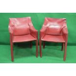 Pair of Cassina CAB413 armchairs by Mario Bellini in burgundy saddle leather with moulded and